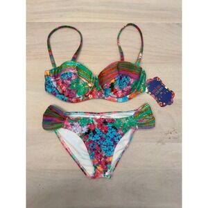 Miss Cocoa Verona Balconette Bikini Set Floral Stripe Multicolor Size 6